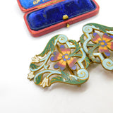 Victorian Art Nouveau Gilt Metal Colourful Enamel Floral Nurses Buckle c1880