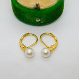 18ct Yellow Gold & Pearl Set Hook Hoop Earrings Vintage c1980