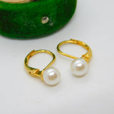 18ct Yellow Gold & Pearl Set Hook Hoop Earrings Vintage c1980