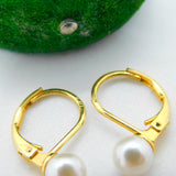 18ct Yellow Gold & Pearl Set Hook Hoop Earrings Vintage c1980