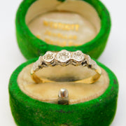 Victorian 18ct Yellow Gold Platinum Set Diamond Three-Stone Ring Antique c1890