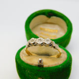 Victorian 18ct Yellow Gold Platinum Set Diamond Three-Stone Ring Antique c1890
