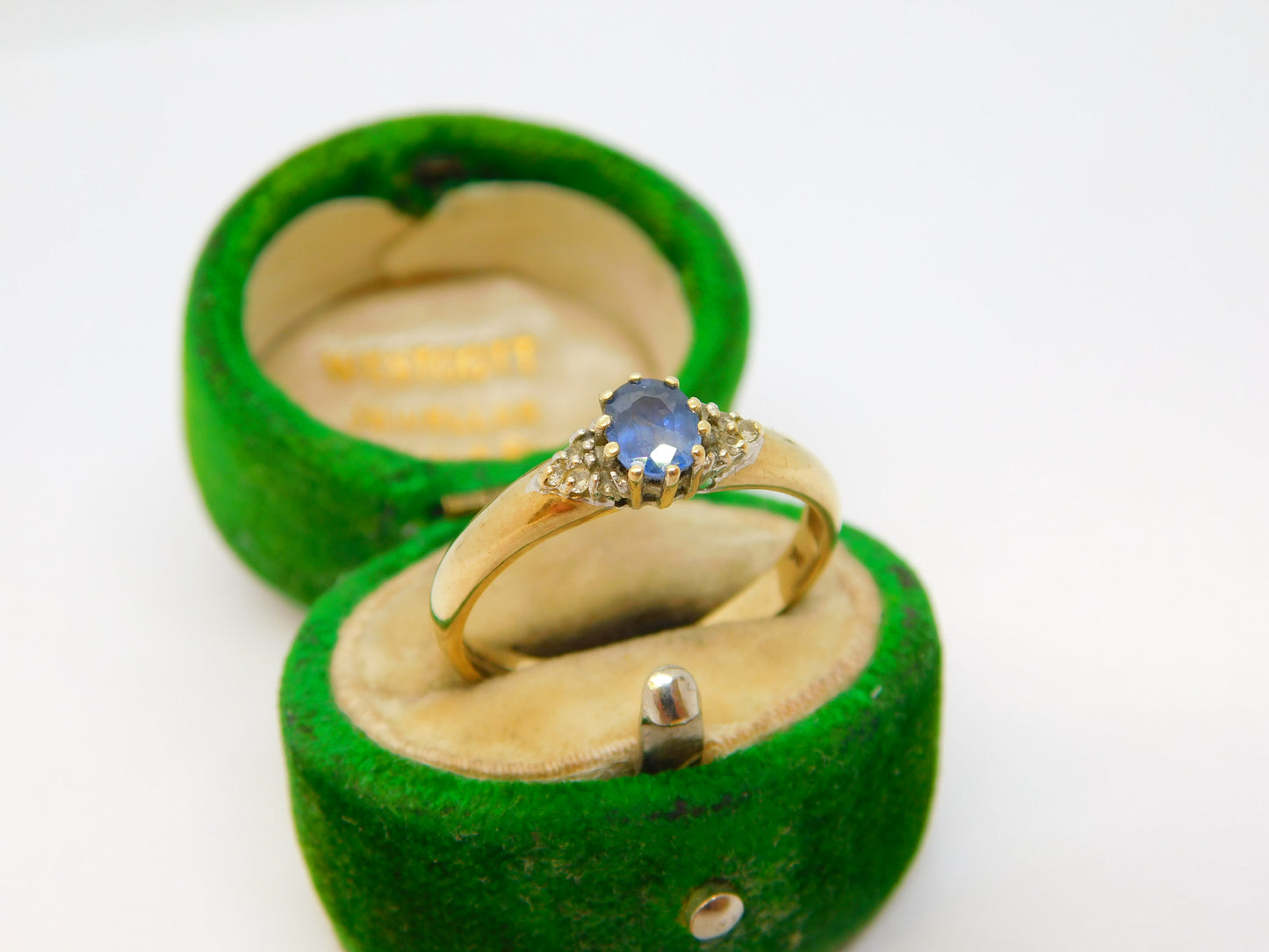 9ct Yellow Gold, Sapphire & Diamond Dress Ring Vintage 1993 London