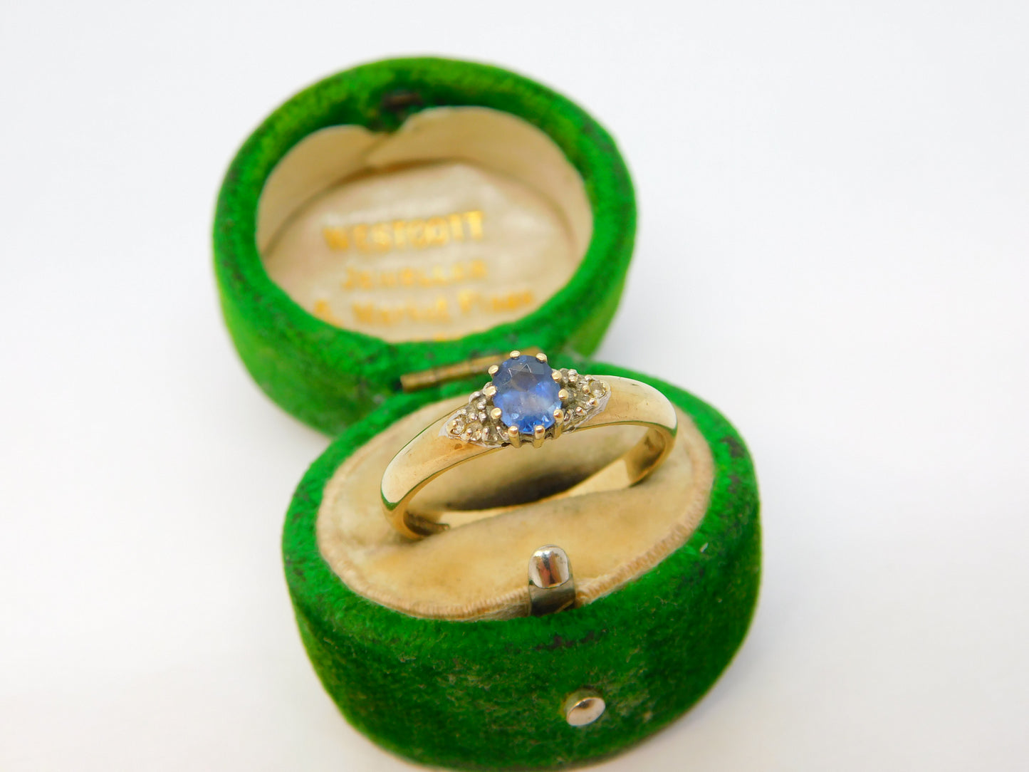 9ct Yellow Gold, Sapphire & Diamond Dress Ring Vintage 1993 London
