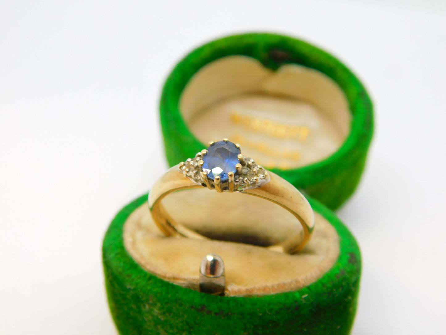 9ct Yellow Gold, Sapphire & Diamond Dress Ring Vintage 1993 London