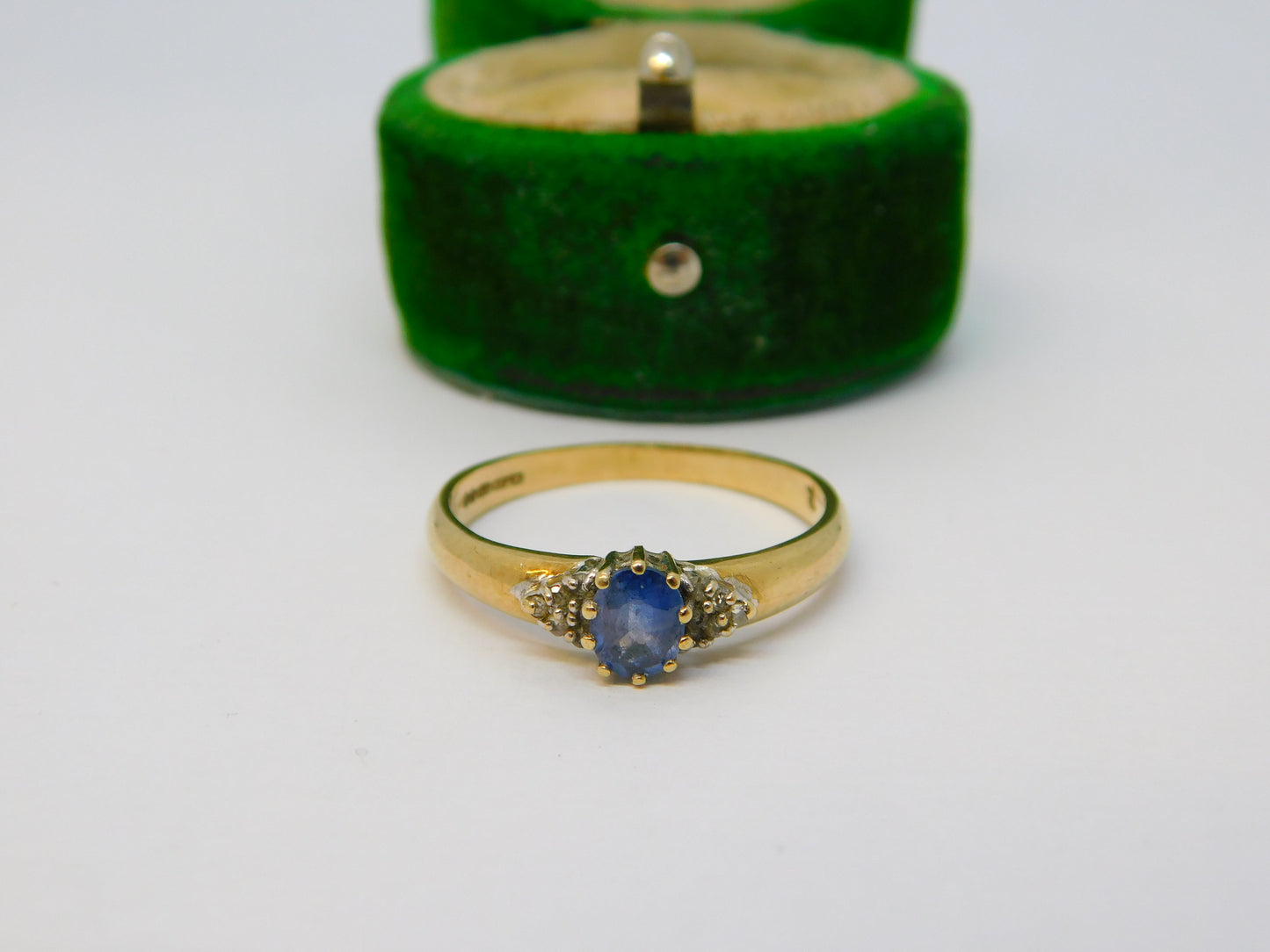 9ct Yellow Gold, Sapphire & Diamond Dress Ring Vintage 1993 London