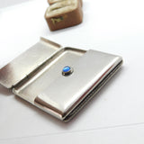 Silver Plated Cabochon Butterfly Wing Set Vesta Case c1920 Antique Art Deco
