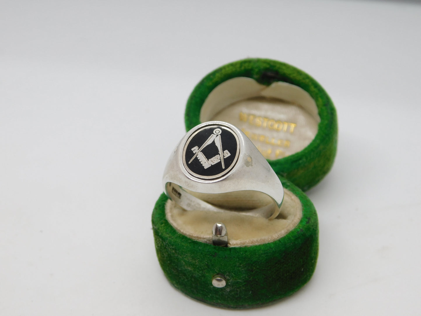 Sterling Silver & Enamel Masonic Swivel Signet Ring Vintage 1987 Birmingham