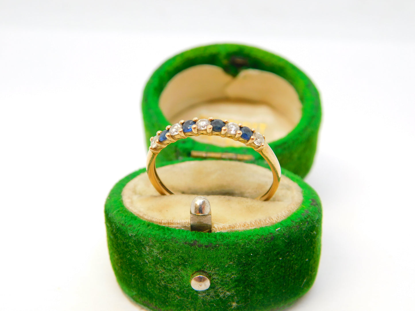 9ct Yellow Gold, Sapphire & Spinel Half-Eternity Ring Vintage c1980