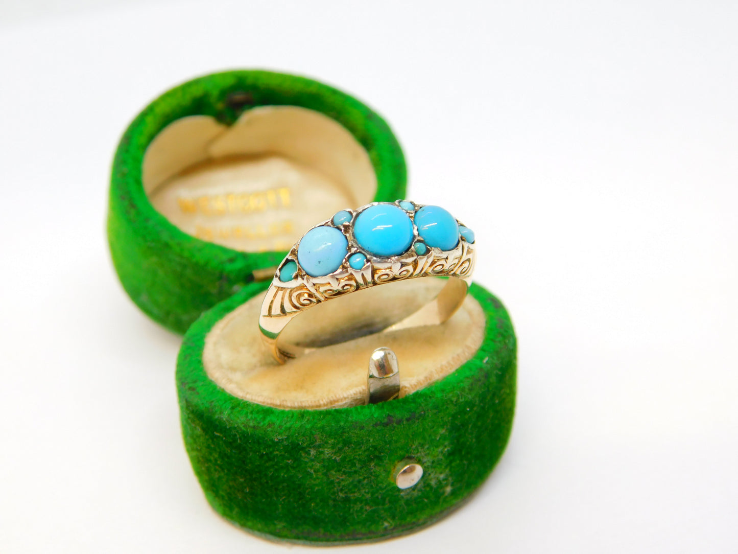 Art Nouveau Murrle Bennett & Co. 9ct Yellow Gold & Turquoise Ring Antique c1910