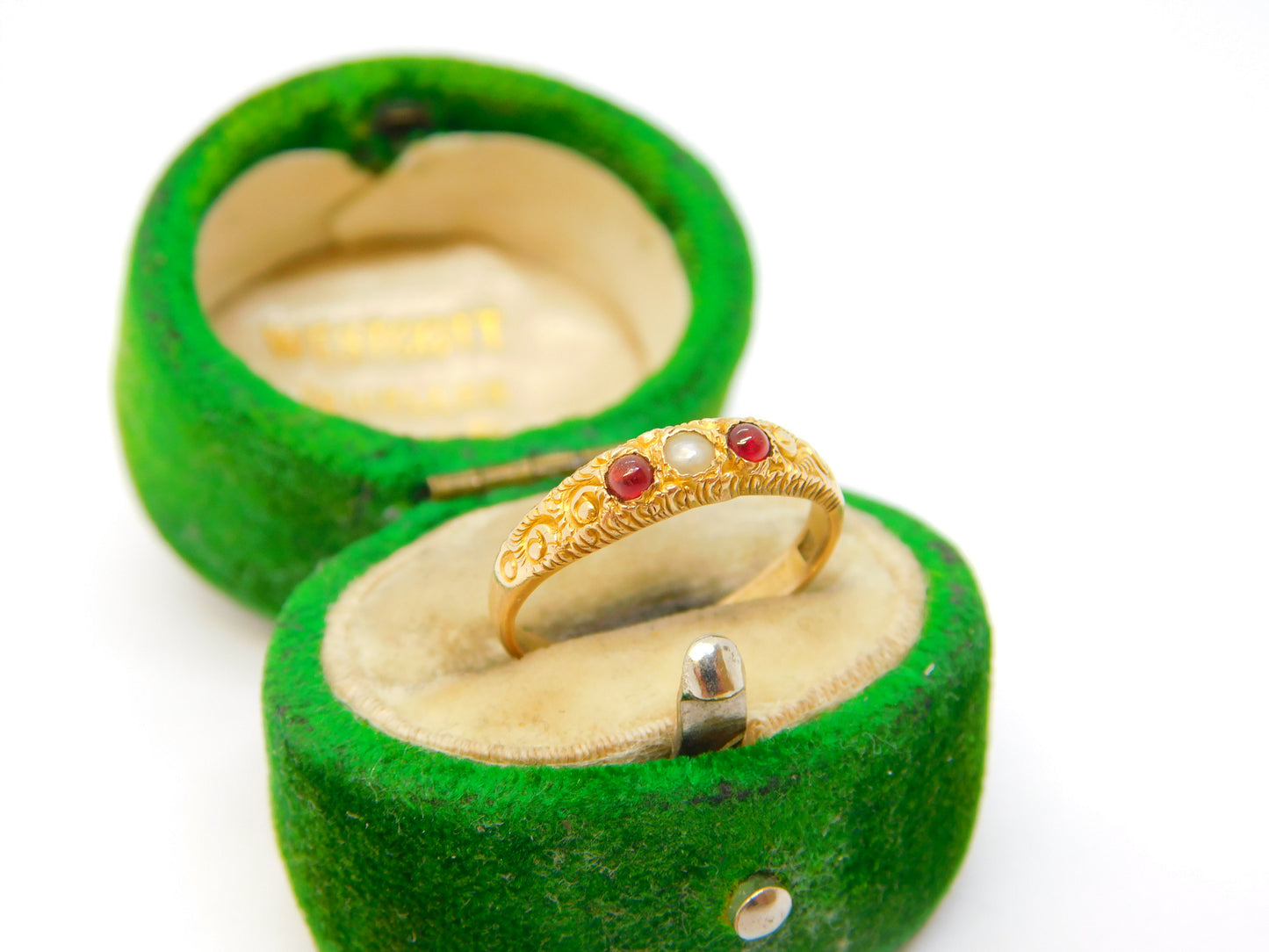 19th Century French 22ct Gold, Garnet & Seed Pearl Floral Dress Ring Antique c1860