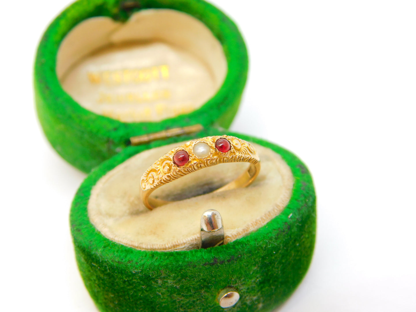 19th Century French 22ct Gold, Garnet & Seed Pearl Floral Dress Ring Antique c1860