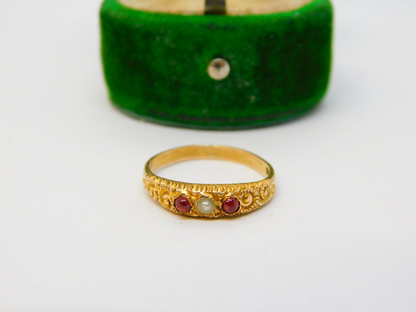 19th Century French 22ct Gold, Garnet & Seed Pearl Floral Dress Ring Antique c1860