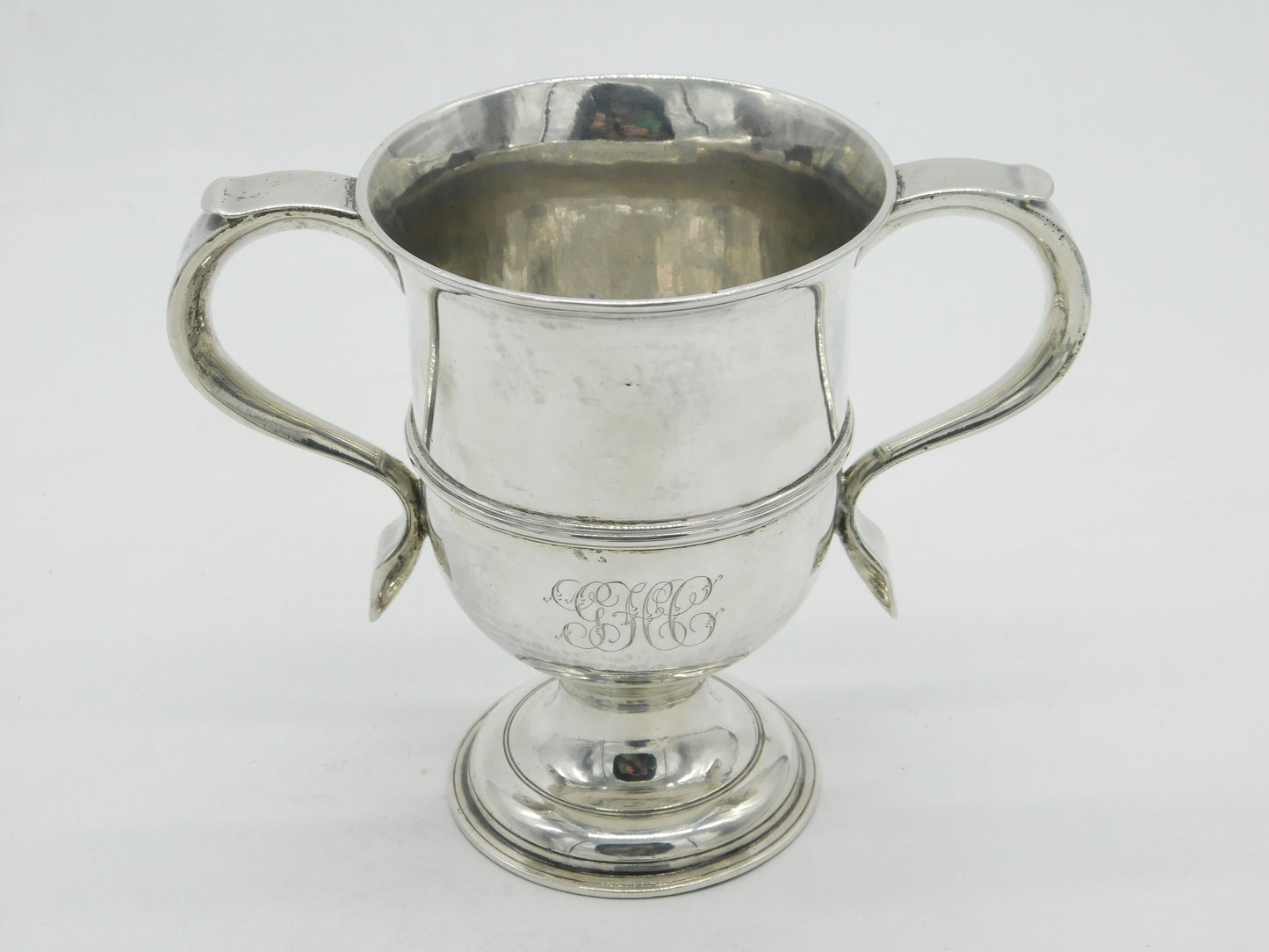 King George II Sterling Silver Two Handled Loving Cup Copper Base c1730 Antique