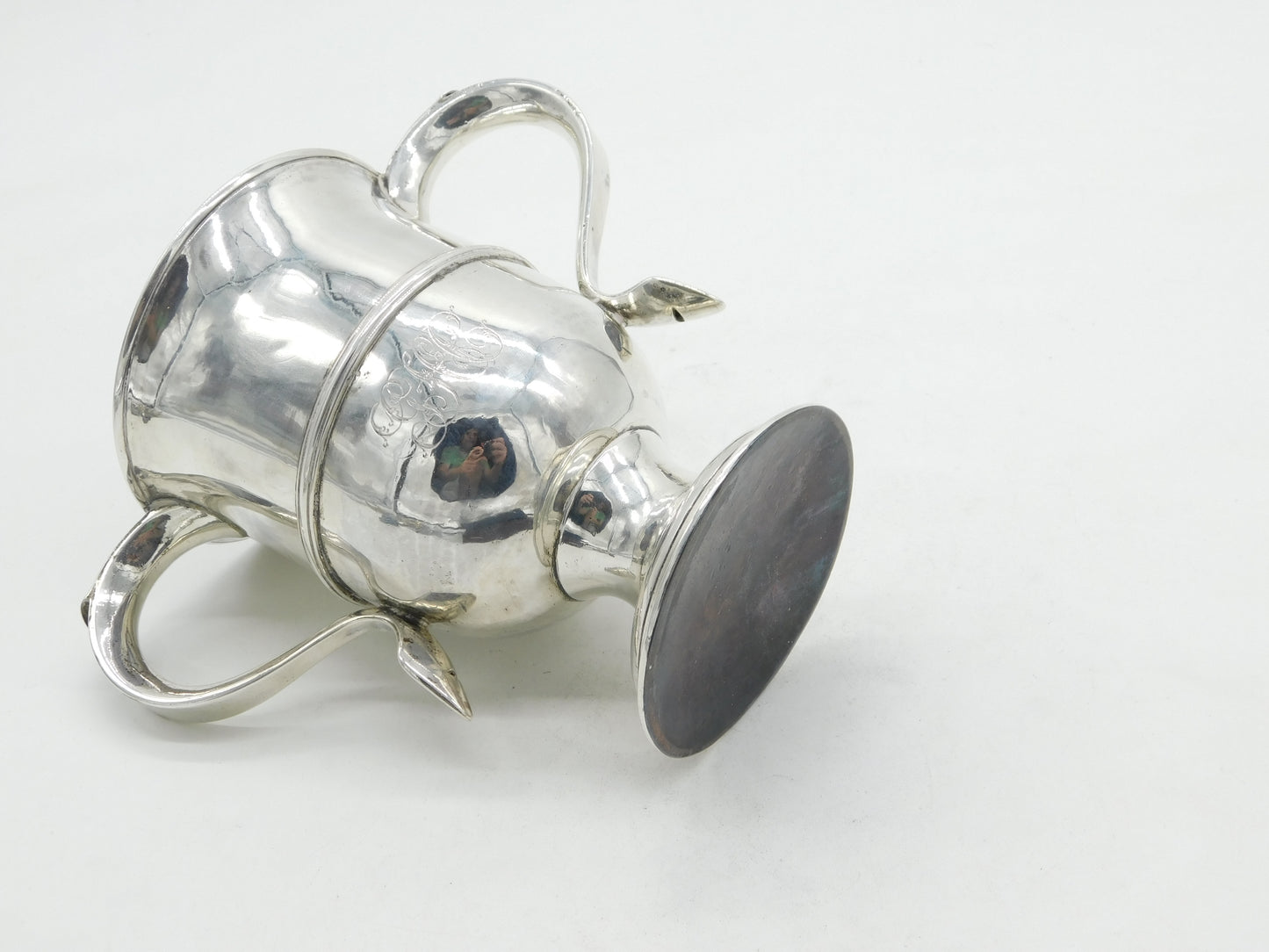 King George II Sterling Silver Two Handled Loving Cup Copper Base c1730 Antique