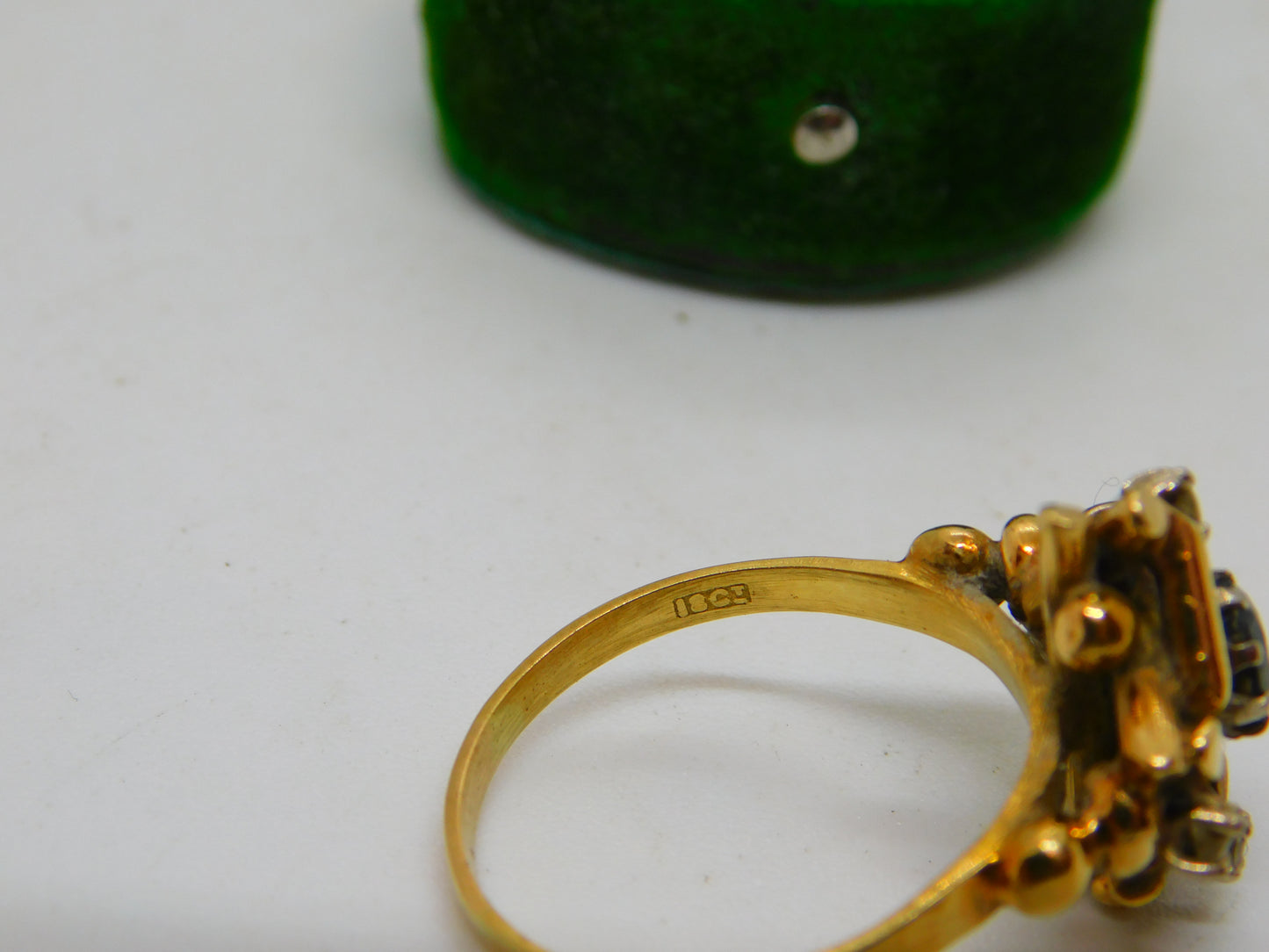 18ct Yellow Gold, Sapphire & Diamond Modernist Statement Ring Antique c1930