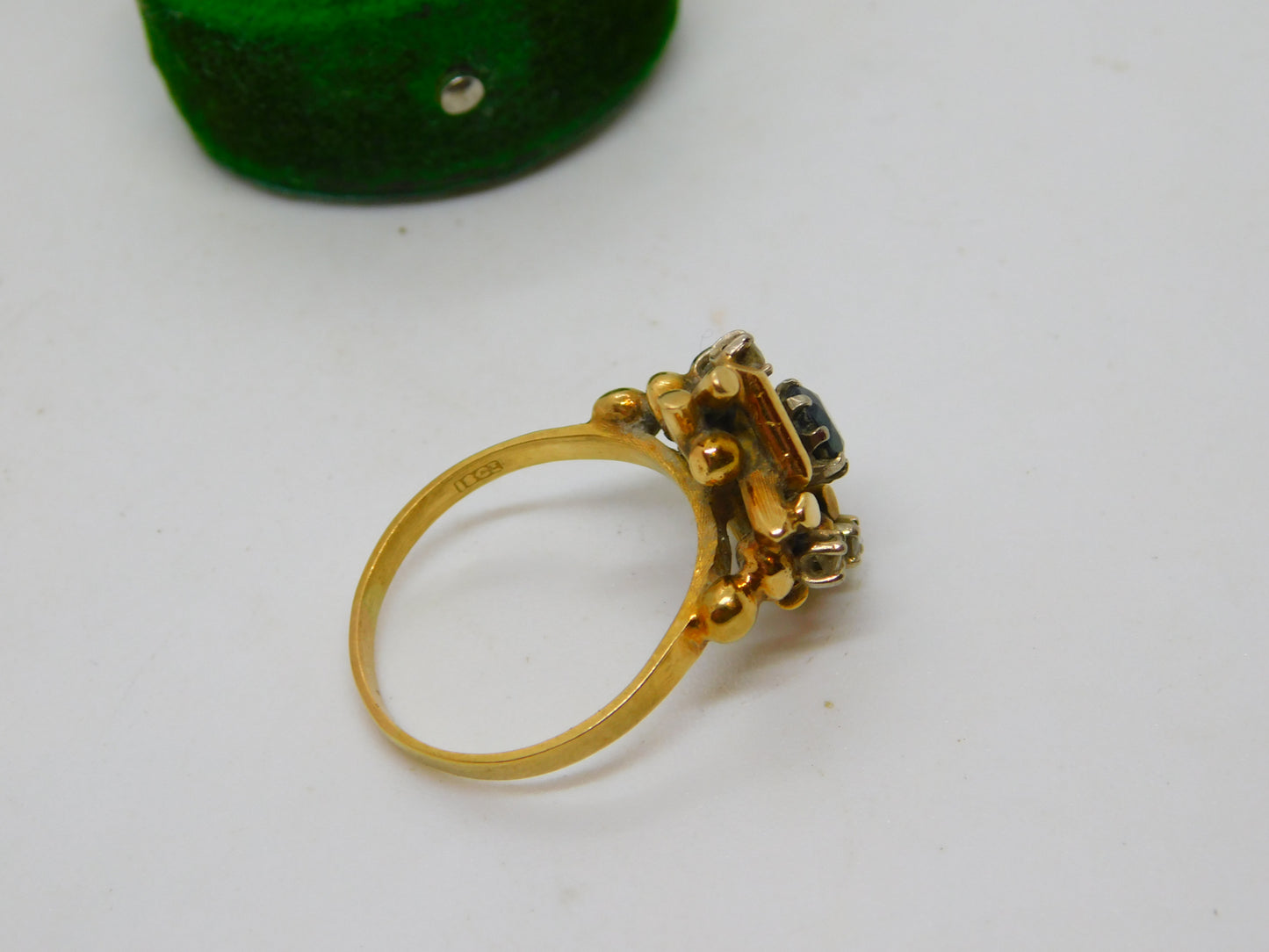 18ct Yellow Gold, Sapphire & Diamond Modernist Statement Ring Antique c1930