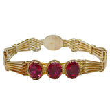 Sterling Silver Three-Stone Ruby Gate Link Chain Bracelet Antique c1930 Art Deco