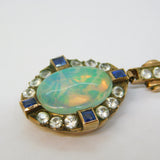 19th Century 14ct Gold, Blue & White Sapphire, Water Opal Drop Pendant Antique c1890