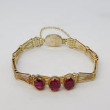 Sterling Silver Three-Stone Ruby Gate Link Chain Bracelet Antique c1930 Art Deco