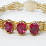 Sterling Silver Three-Stone Ruby Gate Link Chain Bracelet Antique c1930 Art Deco