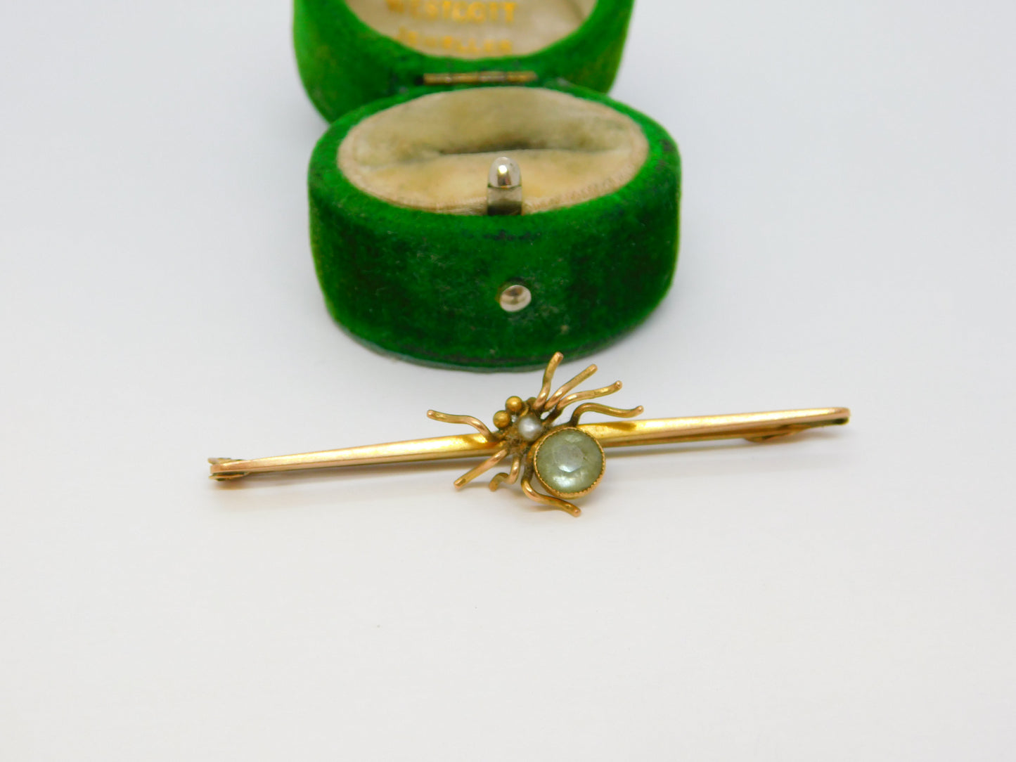 Edwardian 9ct Gold, Topaz & Pearl Spider Insect Brooch Antique c1910