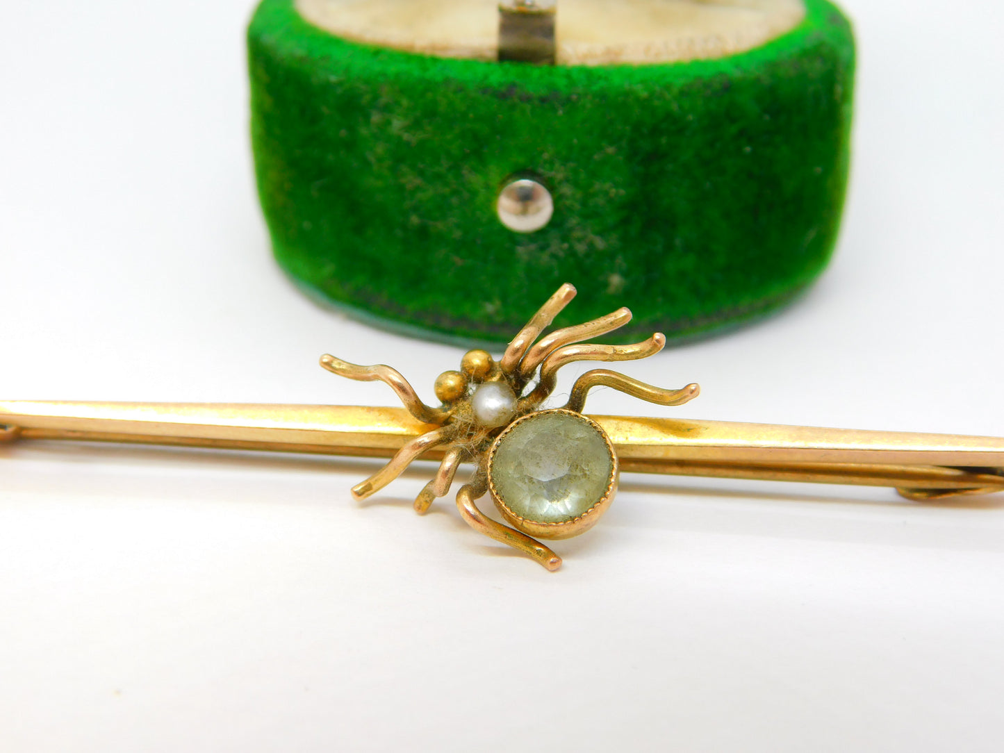 Edwardian 9ct Gold, Topaz & Pearl Spider Insect Brooch Antique c1910