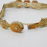 Sterling Silver Three-Stone Ruby Gate Link Chain Bracelet Antique c1930 Art Deco
