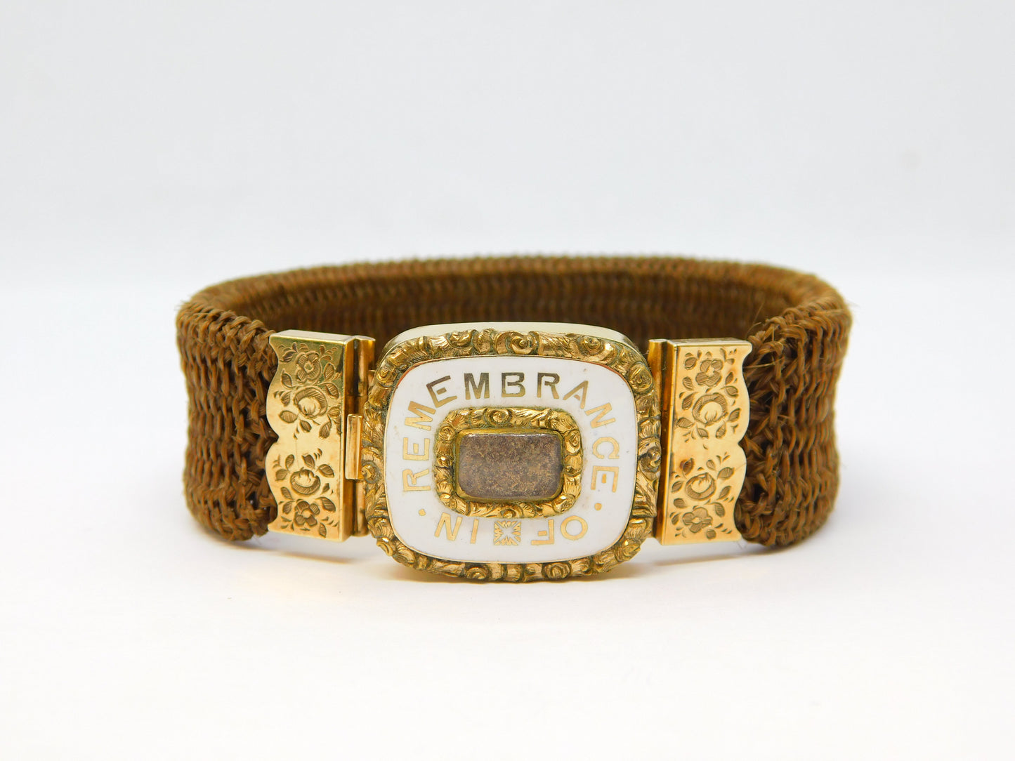 Victorian 15ct Gold, White Enamel & Hair Set Mourning Bracelet Antique 1853