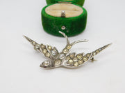Victorian .800 Silver & Paste Set Swallow Sweetheart Brooch Antique c1900