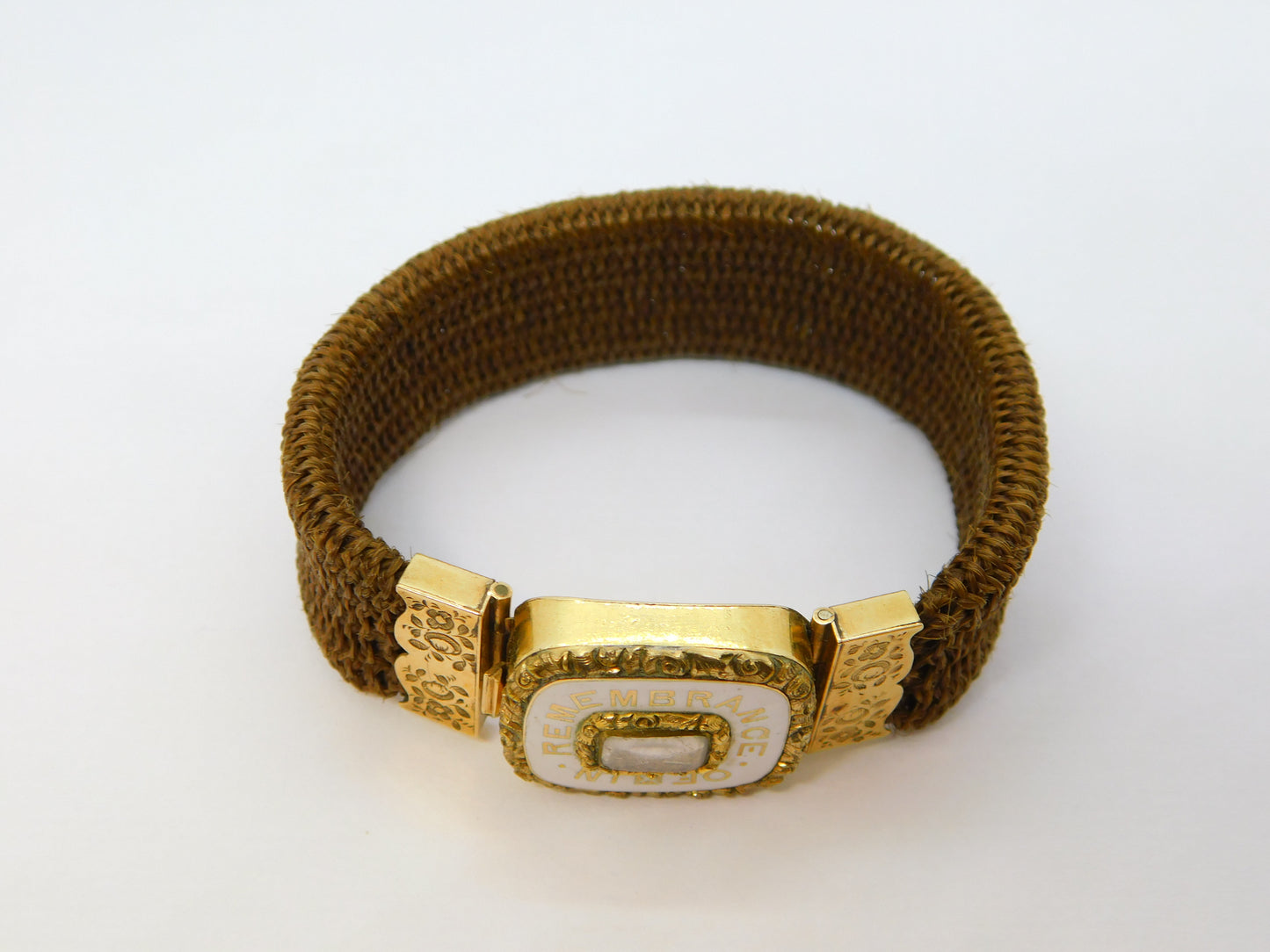 Victorian 15ct Gold, White Enamel & Hair Set Mourning Bracelet Antique 1853