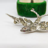 Victorian .800 Silver & Paste Set Swallow Sweetheart Brooch Antique c1900