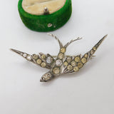 Victorian .800 Silver & Paste Set Swallow Sweetheart Brooch Antique c1900