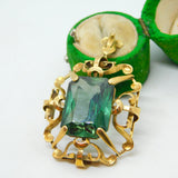 14ct Yellow Gold Emerald Cut Green Paste Large Drop Pendant Antique c1920 Deco