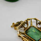 14ct Yellow Gold Emerald Cut Green Paste Large Drop Pendant Antique c1920 Deco