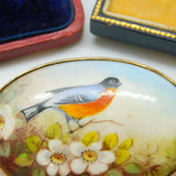 9ct Rose Gold Crown Staffordshire Painted Bird Brooch Antique c1920 Art Deco