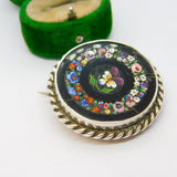 19th Century Sterling Silver Colourful Floral Micro Mosaic Antique c1860