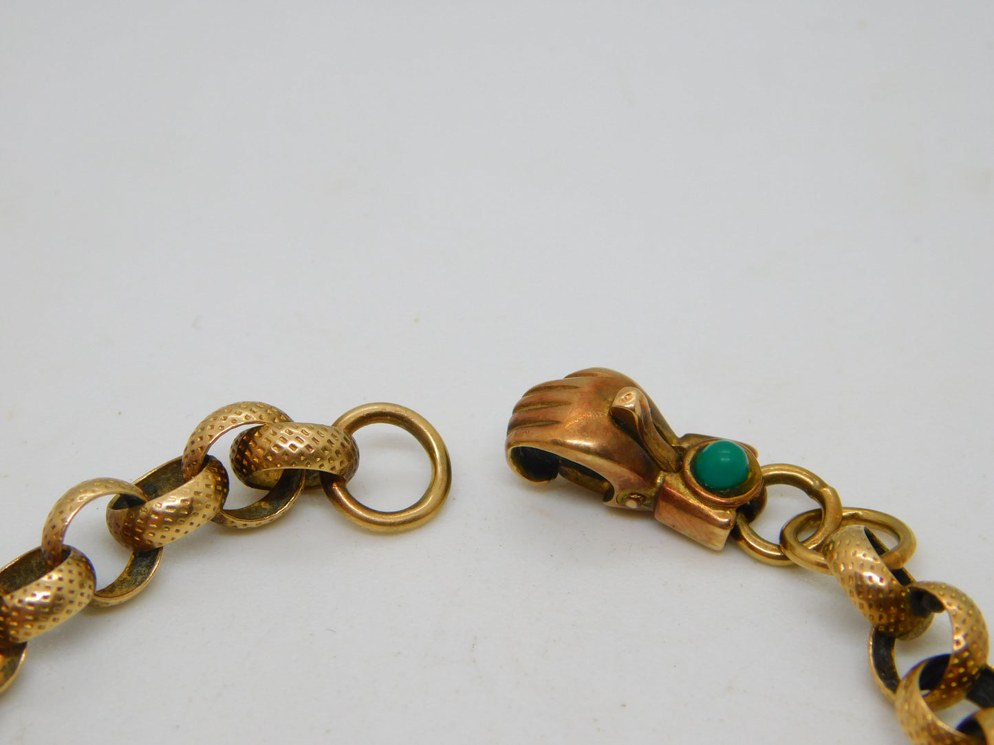 Victorian Style 9ct Gold Belcher Chain Bracelet Turquoise Hand Clasp Vintage 1998