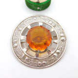 Scottish Large Silver Plated Citrine Paste Thistle Kilt Brooch Antique c1920s