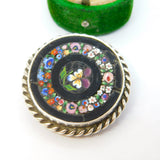19th Century Sterling Silver Colourful Floral Micro Mosaic Antique c1860