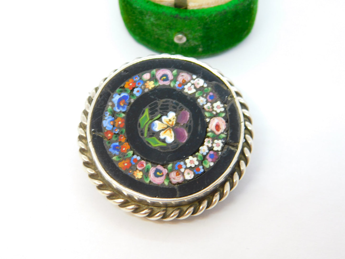 19th Century Sterling Silver Colourful Floral Micro Mosaic Antique c1860