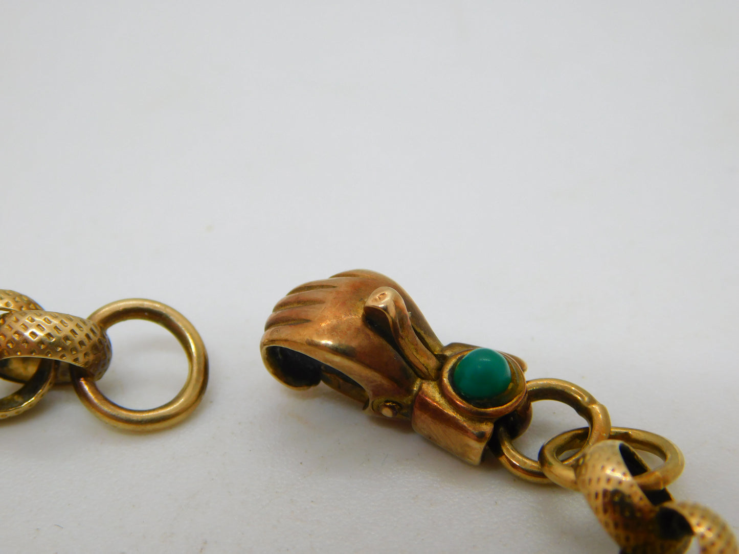 Victorian Style 9ct Gold Belcher Chain Bracelet Turquoise Hand Clasp Vintage 1998