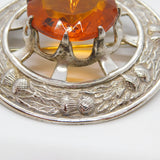 Scottish Large Silver Plated Citrine Paste Thistle Kilt Brooch Antique c1920s