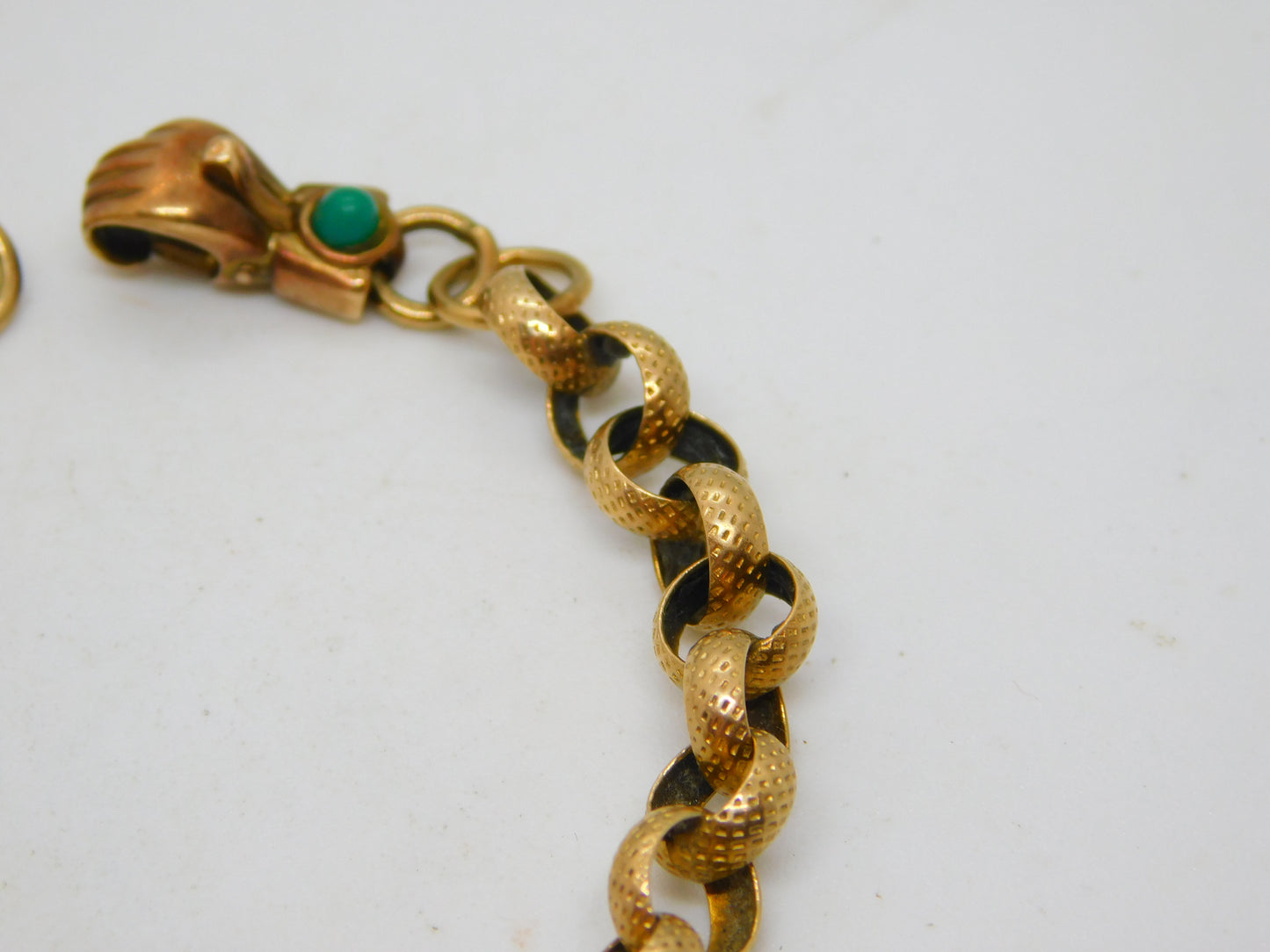 Victorian Style 9ct Gold Belcher Chain Bracelet Turquoise Hand Clasp Vintage 1998