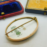 9ct Rose Gold Crown Staffordshire Painted Bird Brooch Antique c1920 Art Deco