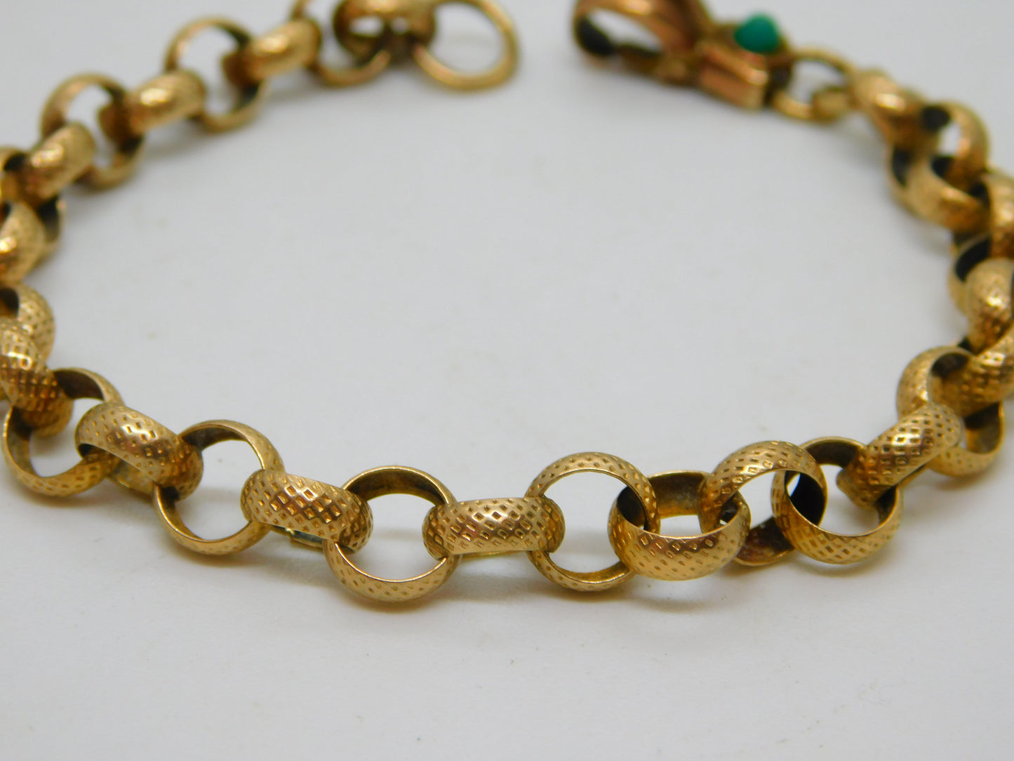 Victorian Style 9ct Gold Belcher Chain Bracelet Turquoise Hand Clasp Vintage 1998
