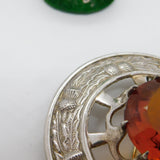 Scottish Large Silver Plated Citrine Paste Thistle Kilt Brooch Antique c1920s