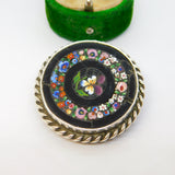 19th Century Sterling Silver Colourful Floral Micro Mosaic Antique c1860