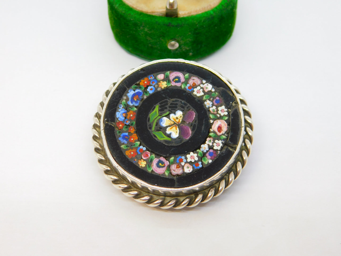 19th Century Sterling Silver Colourful Floral Micro Mosaic Antique c1860
