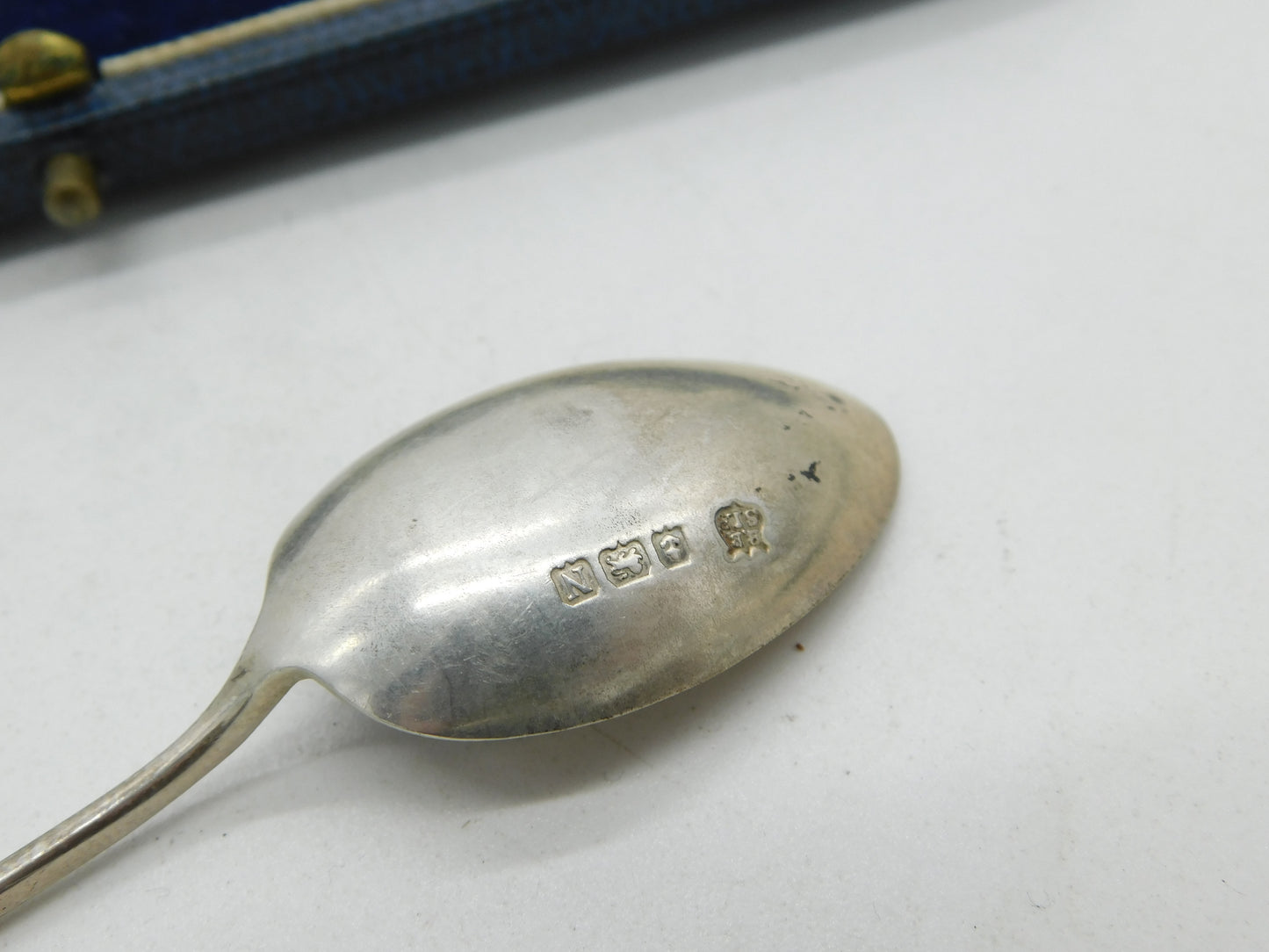Boxed Set of Sterling Silver Column Terminal Teaspoons Antique 1937 Art Deco
